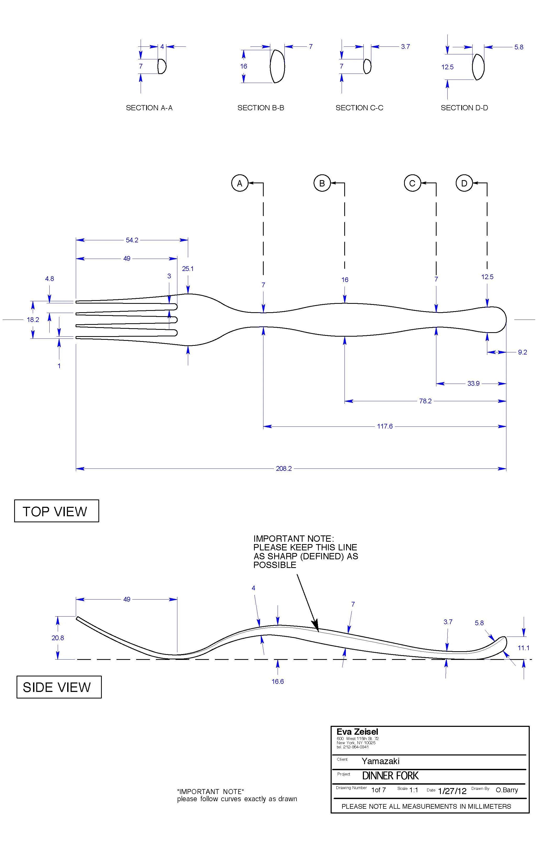 Technical Drawing: Dinner Fork