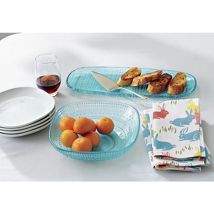  "Phoebe" Pressed Glass Serving Bowl and Platter, also shown: "Maddie" Porcelain Dinnerware 