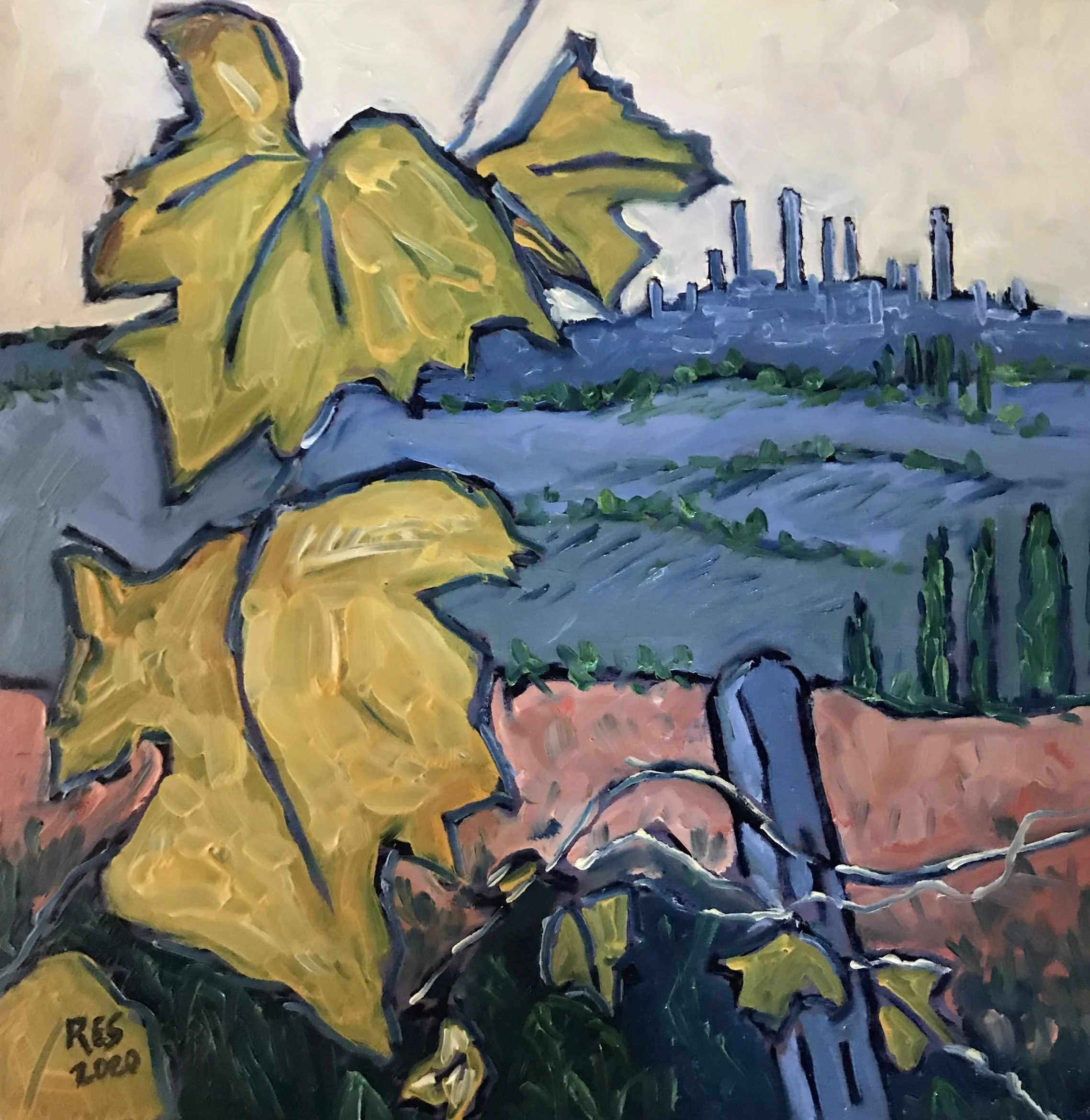 "Vigne” olio su legno cm. 41x42