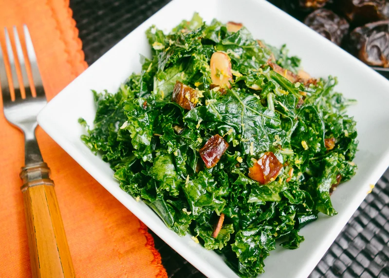 Spicy Lemon-Maple Kale Salad with Dates and Almonds