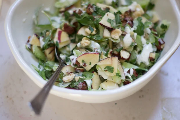 Arugula and Apple Salad with Rosemary Yogurt Dressing