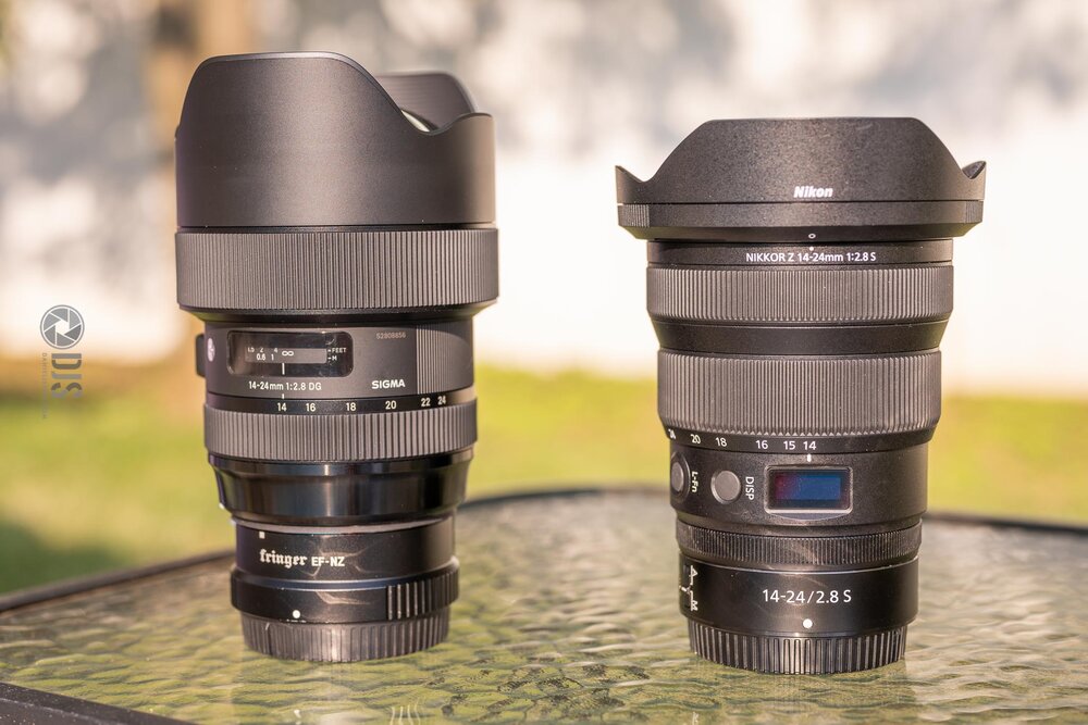 Both lenses side by side, this time the Sigma with an adapter for mounting to Z series.