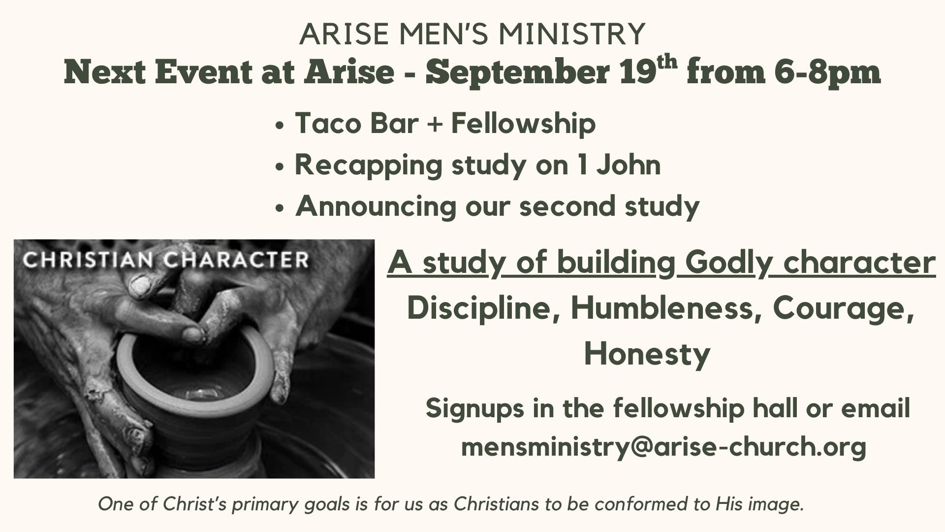 ARISE Men: Dinner &amp; Bible Study Kick-Off