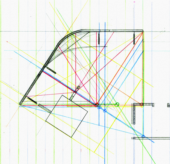  Several wall start/end points, curve shapes, and focus locations were considered, respecting the existing Test Cell building and the Cube project under construction, and all having significant consequences on the wall's construction and final impres