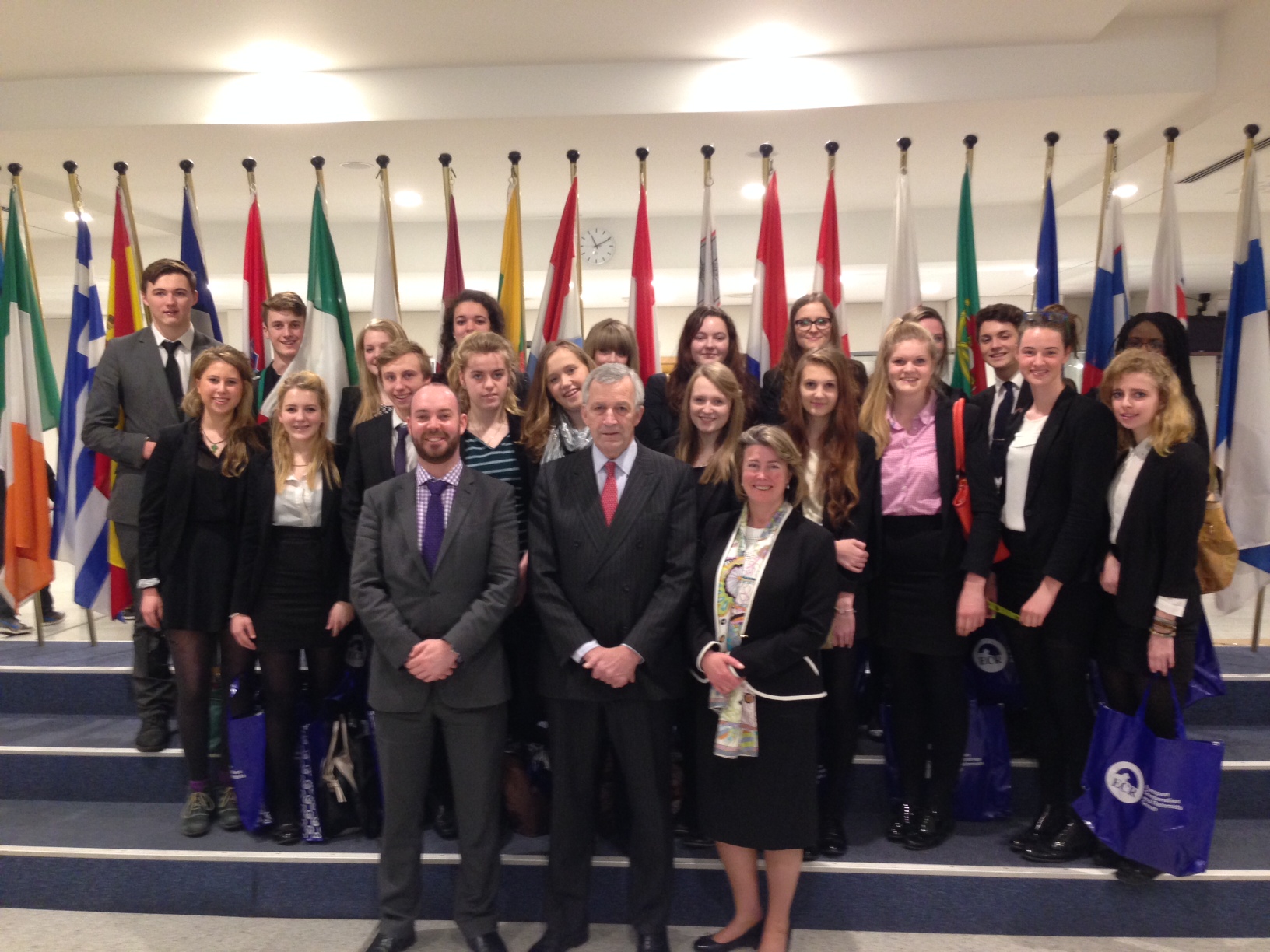 Mr Tothill, Richard Ashworth, Anna Firth and students