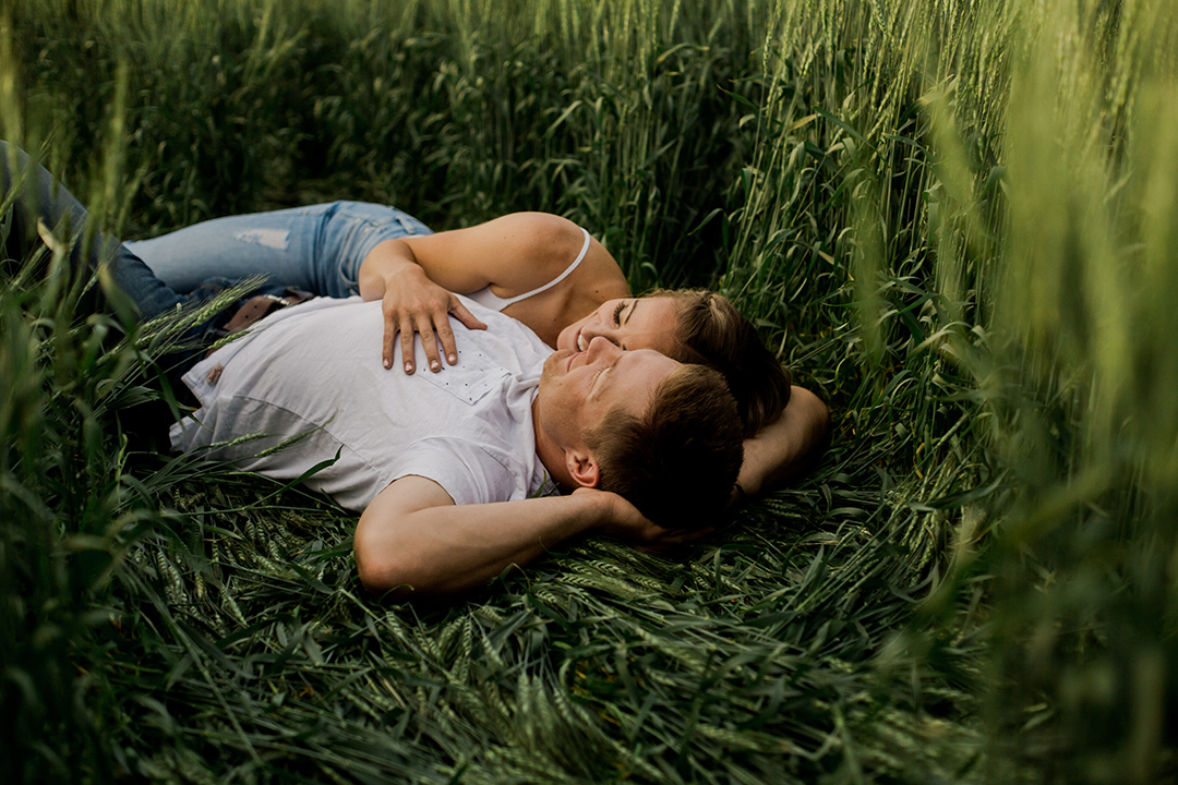 engagement session in grain field