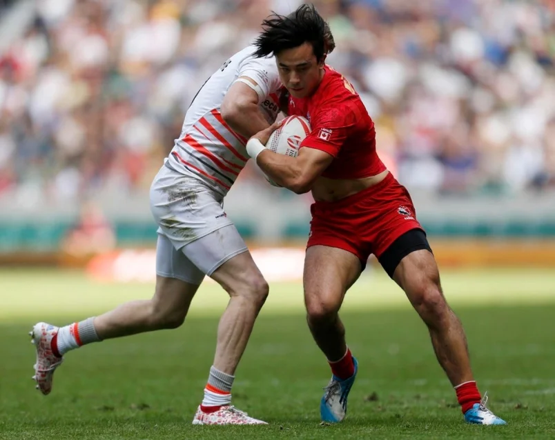 Nathan Hirayama (right) will be at the Commonwealth Games with the Canadian men’s rugby sevens team. Photograph By PAUL HARDING, THE ASSOCIATED PRESS