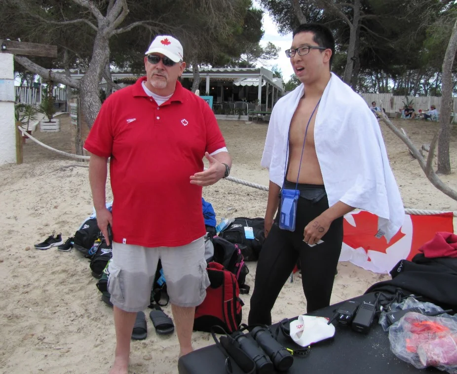 Senior coach and world championships qualified athletes post the 5km race. Downloading Core temp data.