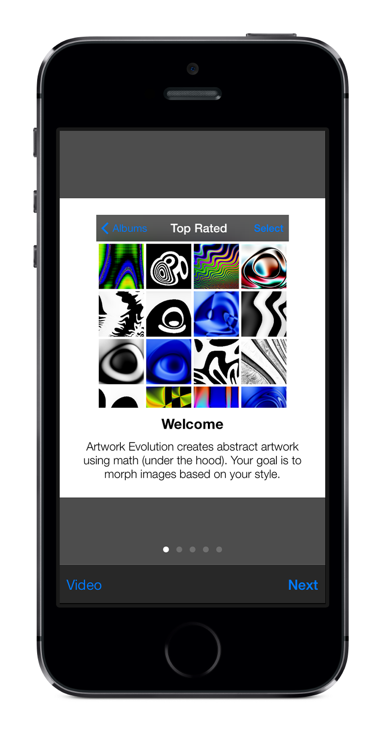 Tutorial screens for Artwork Evolution with video playback