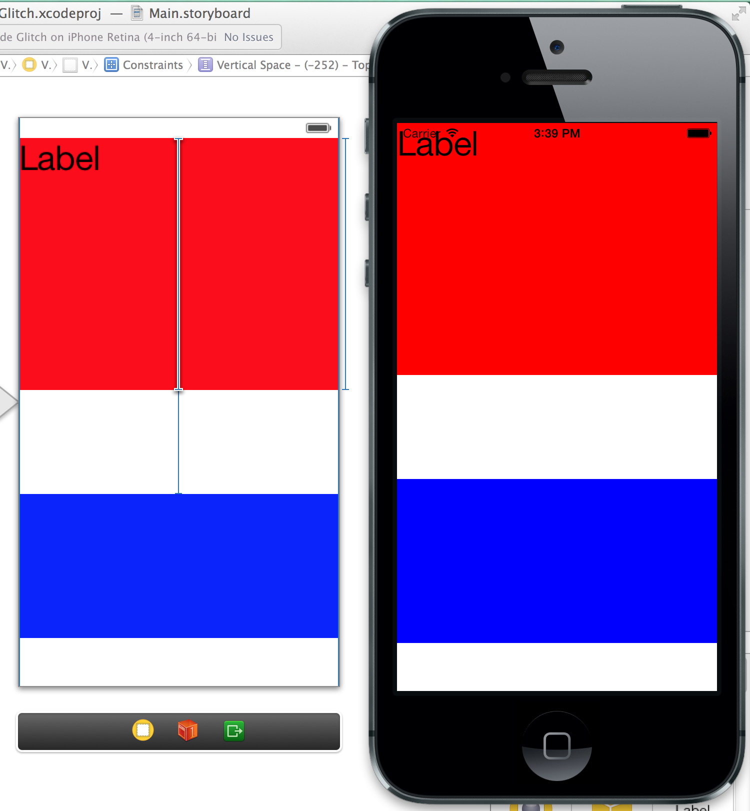 The layout doesn't match what we would expect. Label is squashing our status bar text!