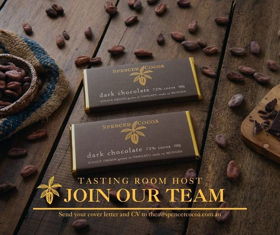 Join our team at Spencer Cocoa!

We are looking for a friendly, energetic person to join the loyal team here at our Chocolate Factory in Mudgee.

The role of Tasting &amp; Sales Host is 1-3 days per week (casual) between the hours of 9am-4pm, and wil