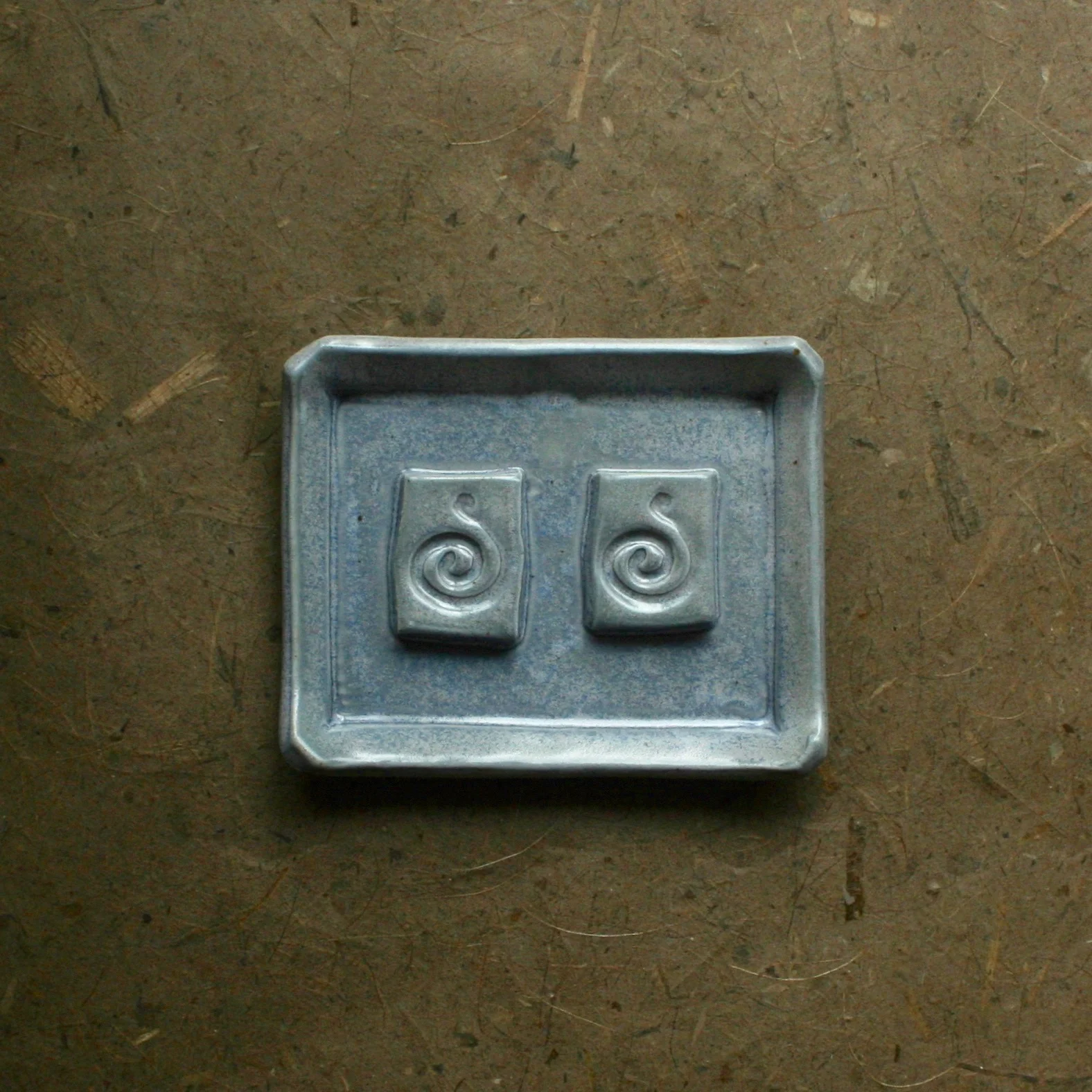 Periwinkle Glazed Ceramic Soap Dish with Swirl Design