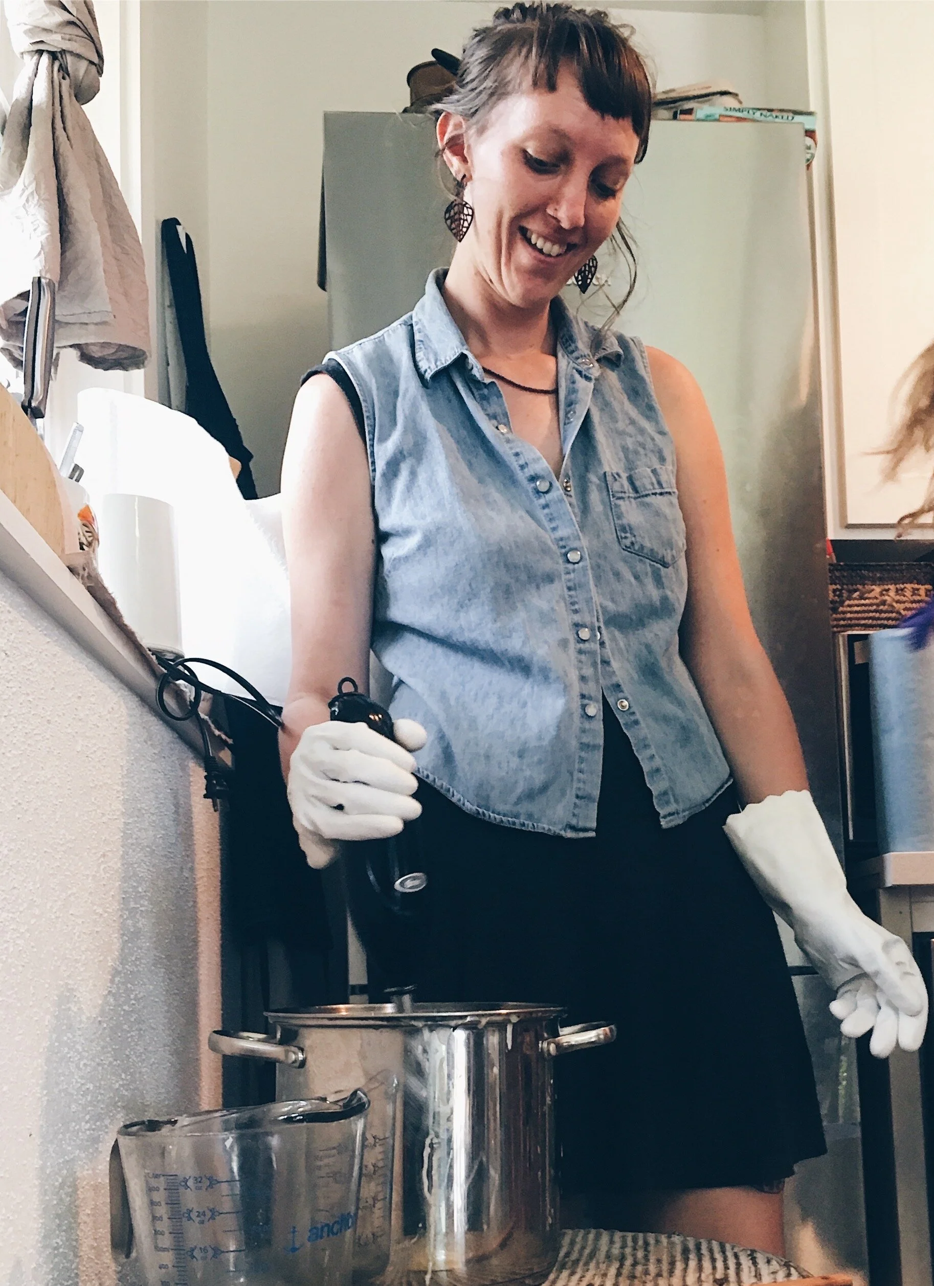 Back in our Hawaii apartment, teaching soap making. 2016