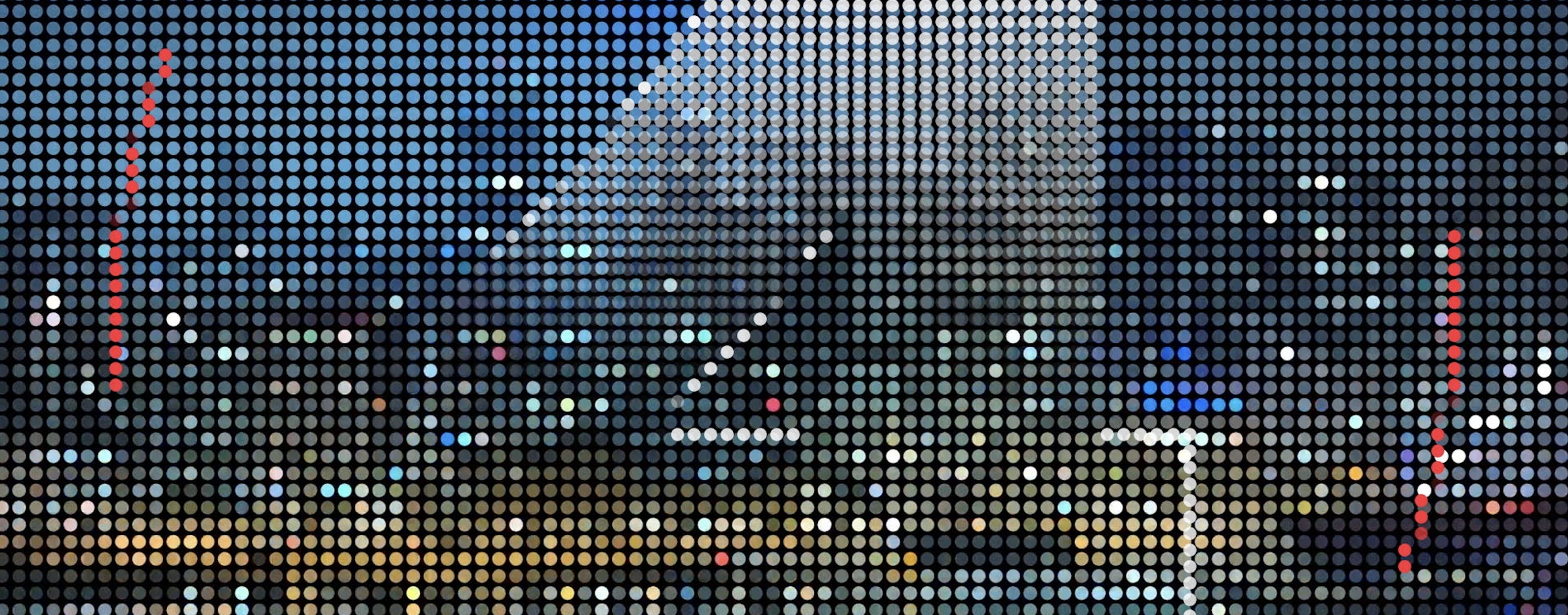  San Francisco cityscape fully abstracted into dot matrix pattern with KRON4 logo animation in NightSpeed broadcast graphics package 