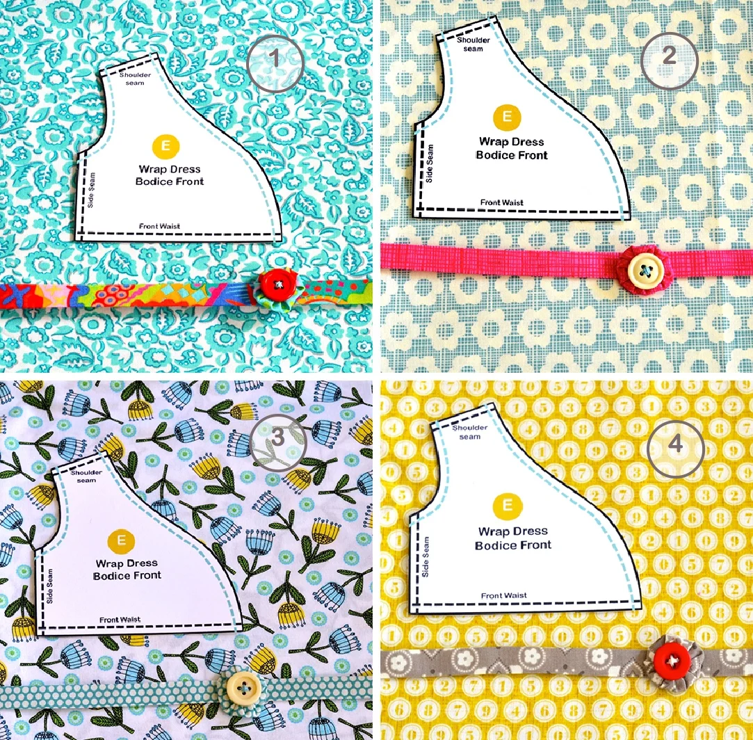 Four sets available, plus each kit has the practice dress fabric, as modeled on the American Girl doll