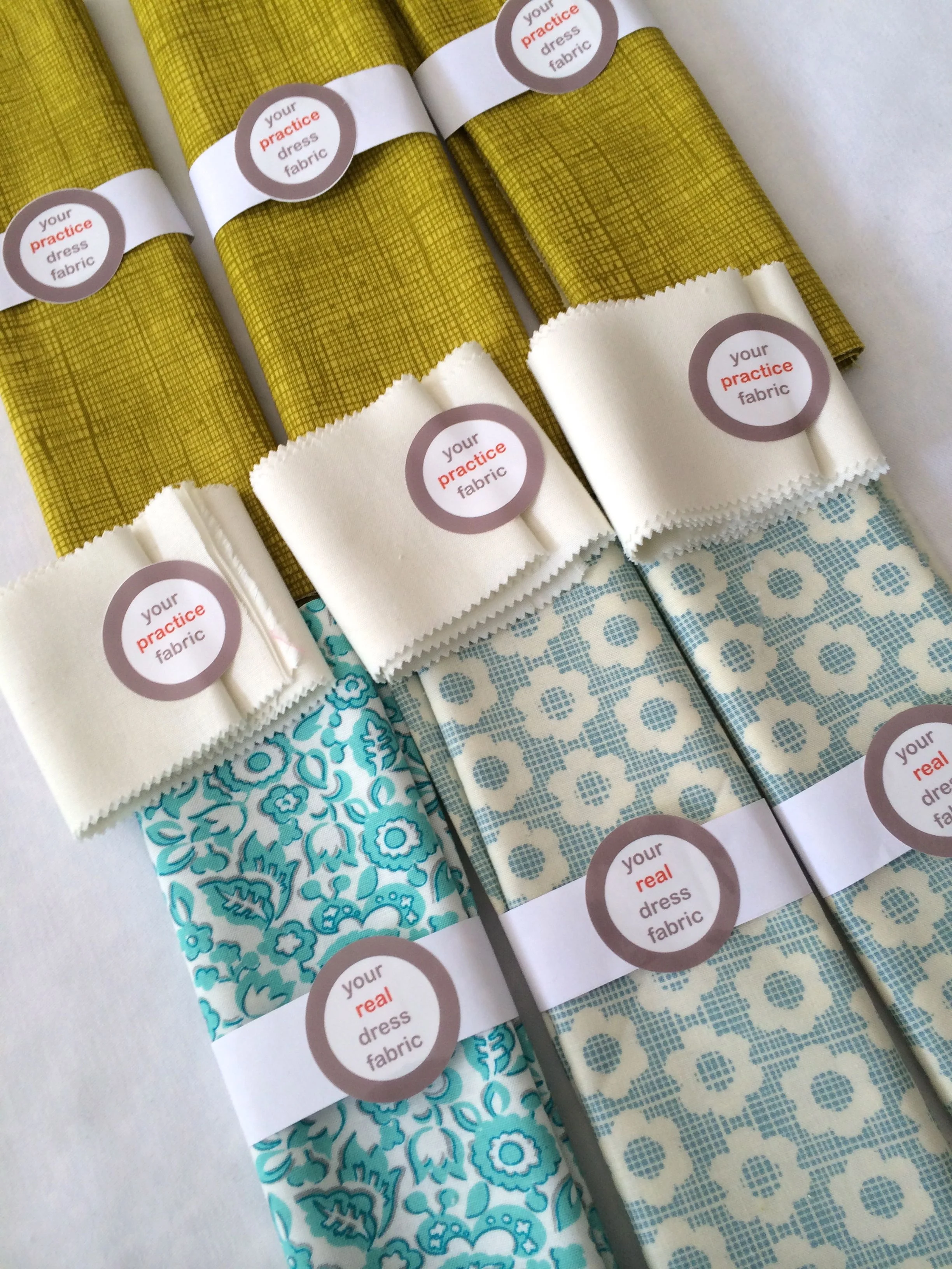 Fabric for practicing sewing, for a practice dress and for a real dress.