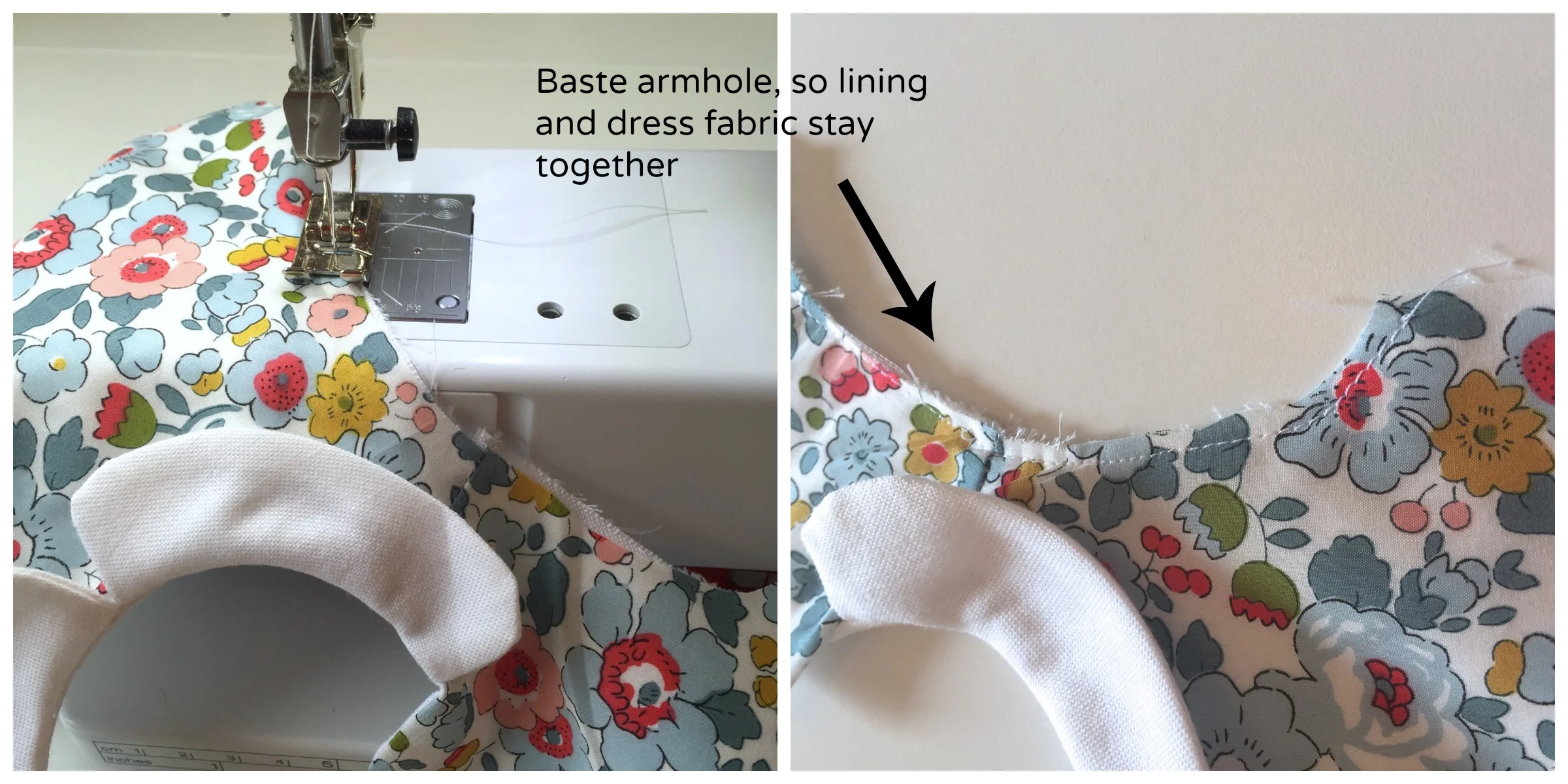 Basting the armhole edges