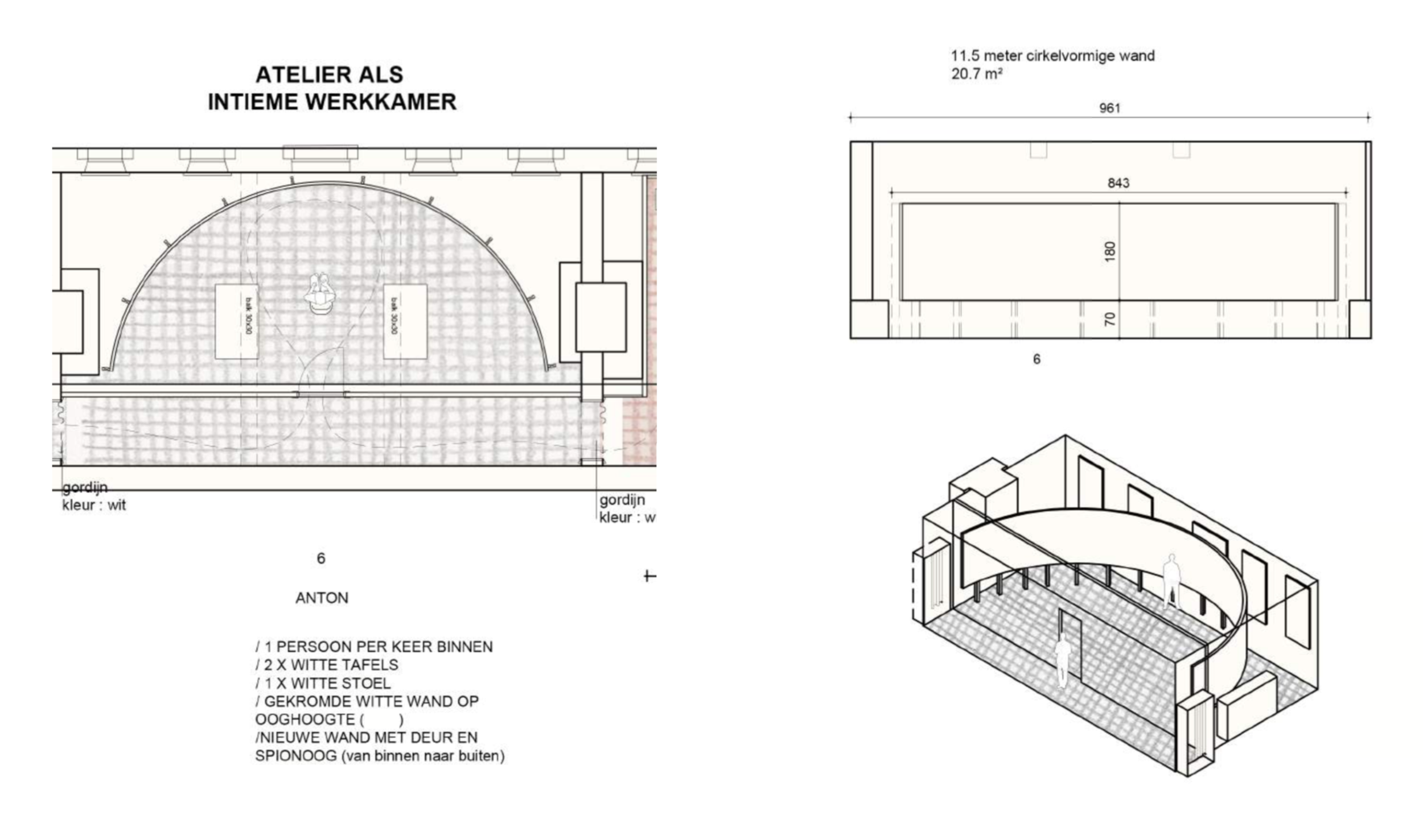 Concept van de atelier ruimte door Sofie Dederen, B-bis architecten & Anton Kusters