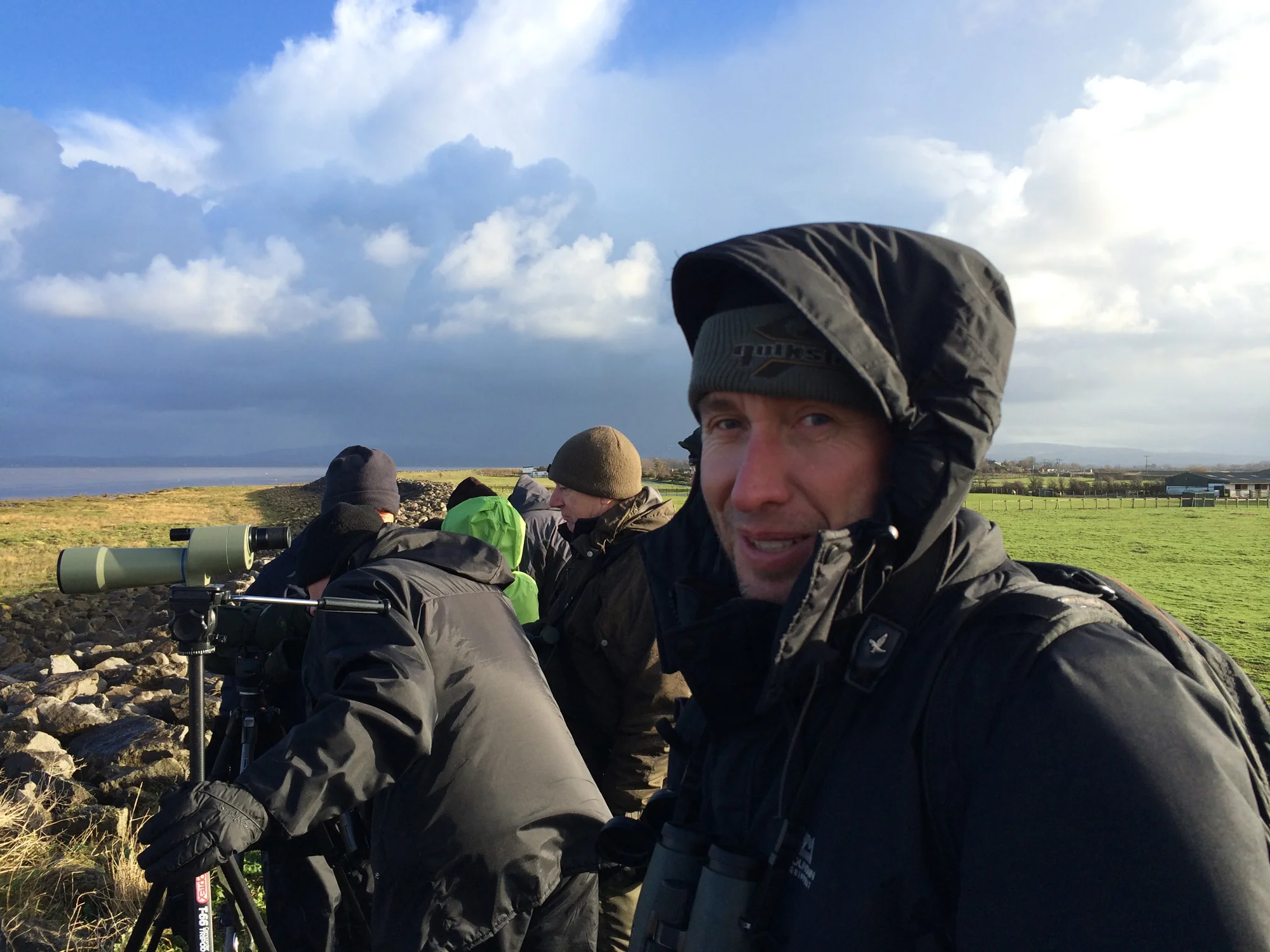 Pete Morris at Cocker's Dyke - there was a cold wind today, I don't think the guy next to us was worried about us nicking his scope and tripod.