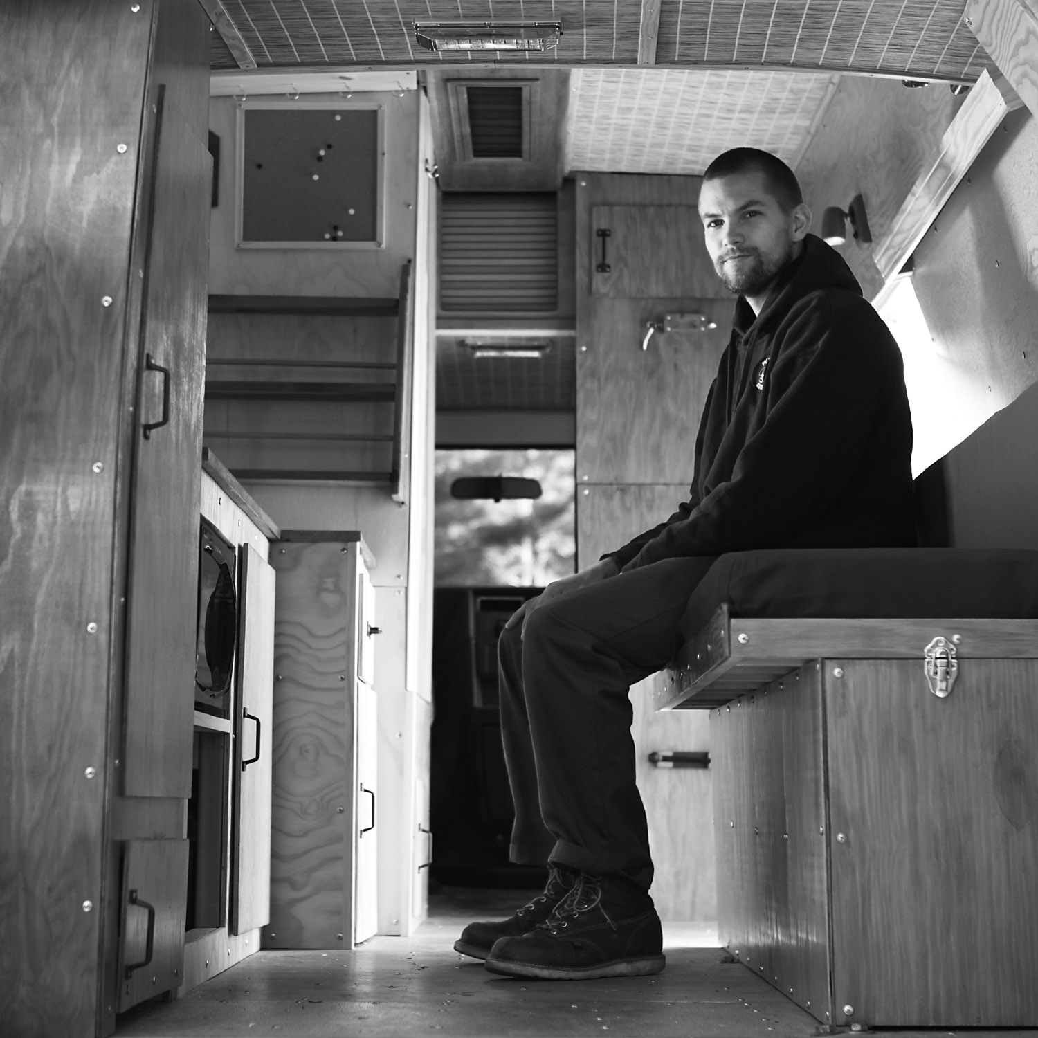  Jeff Hill has spent the past year gutting and rebuilding the interior of his van, making it his home. He has lived out of it in San Francisco for a year, traveling back and forth from California to&nbsp;Massachusetts. Check out his site   hilltoppro