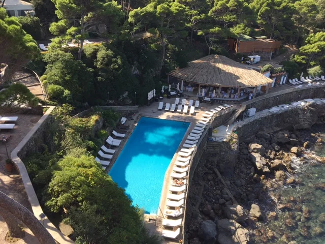 Pool area at the hotel. The beach is next to this area.