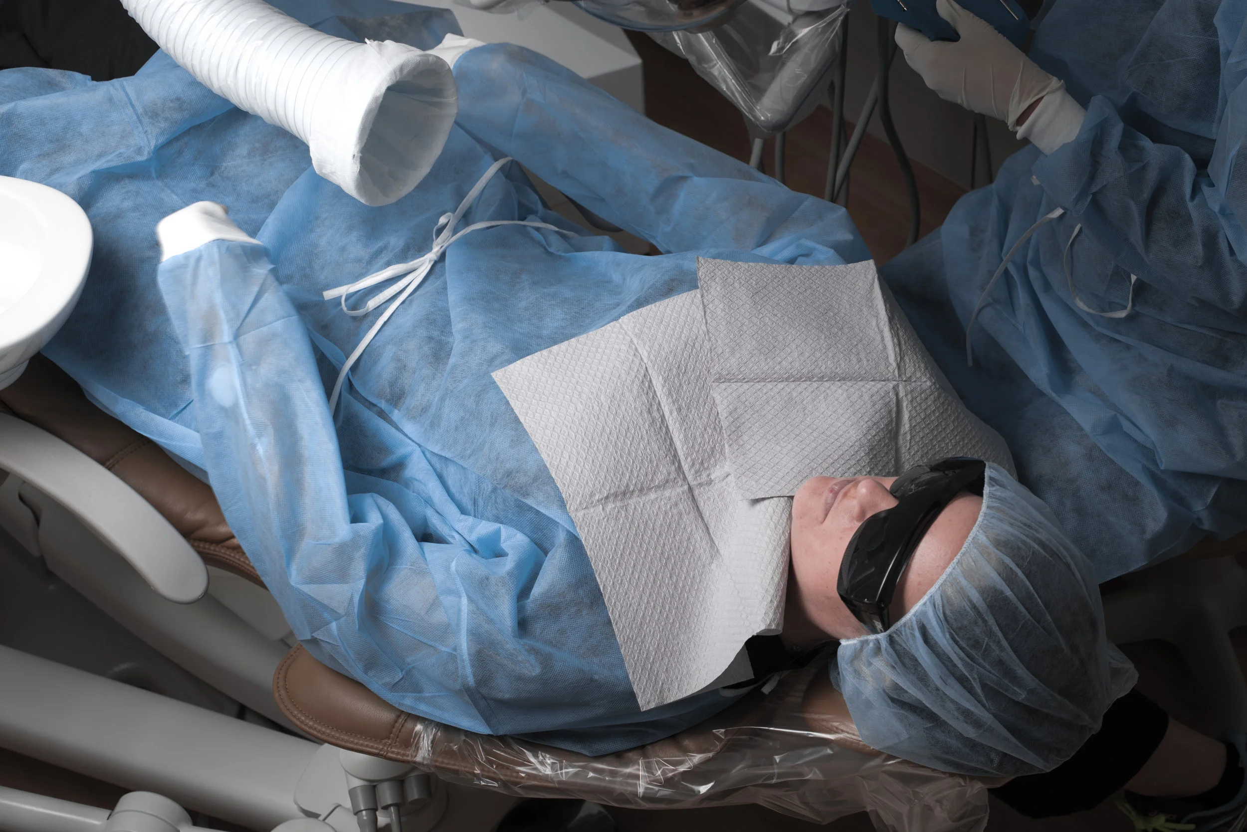 Patient is covered up and isolated from hazardous airborne elements. Click to expand image