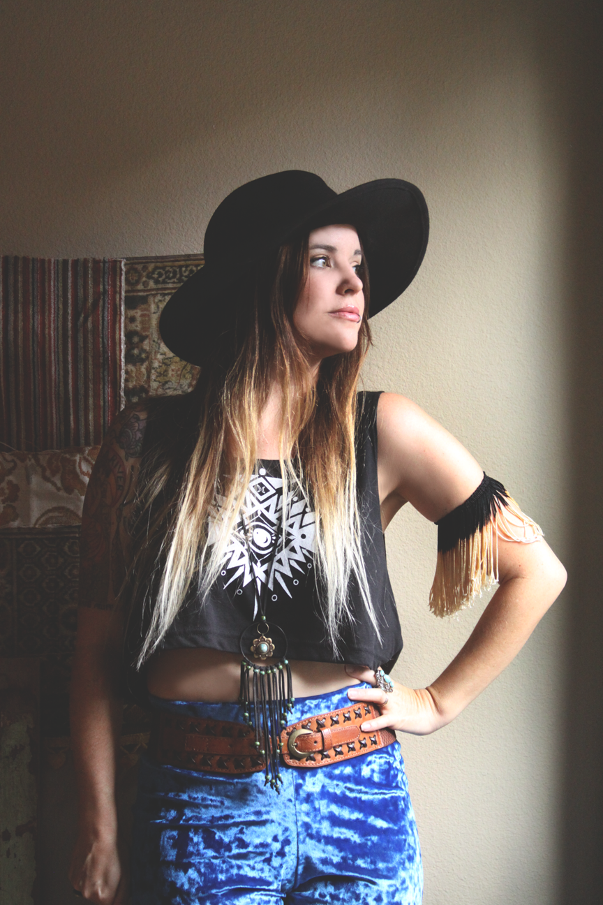 mamie ruth blue velvet bell bottoms outfit on roots and feathers.png