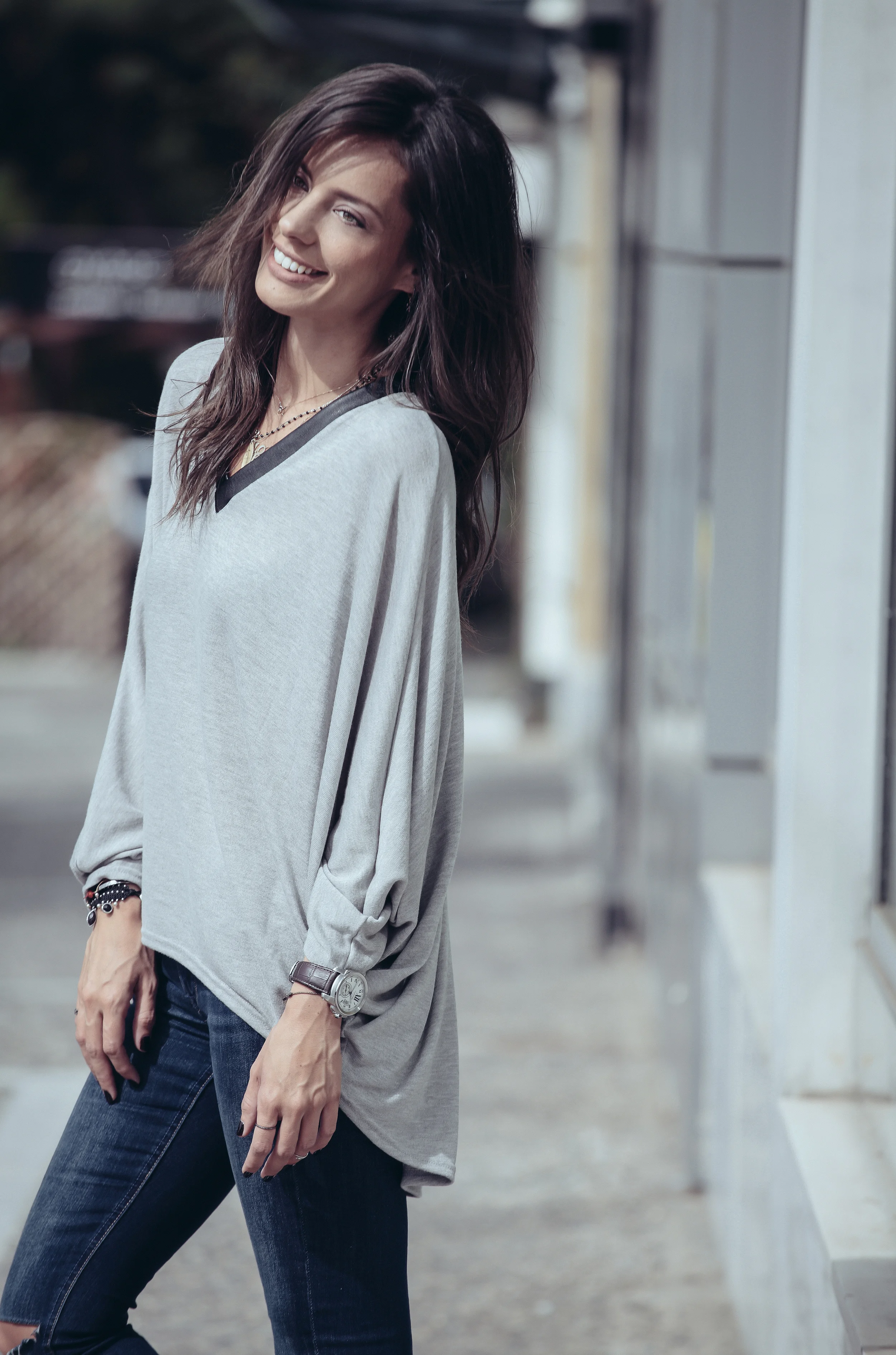 BLV V NECK LOOSE BLOUSE GREY 2.JPG