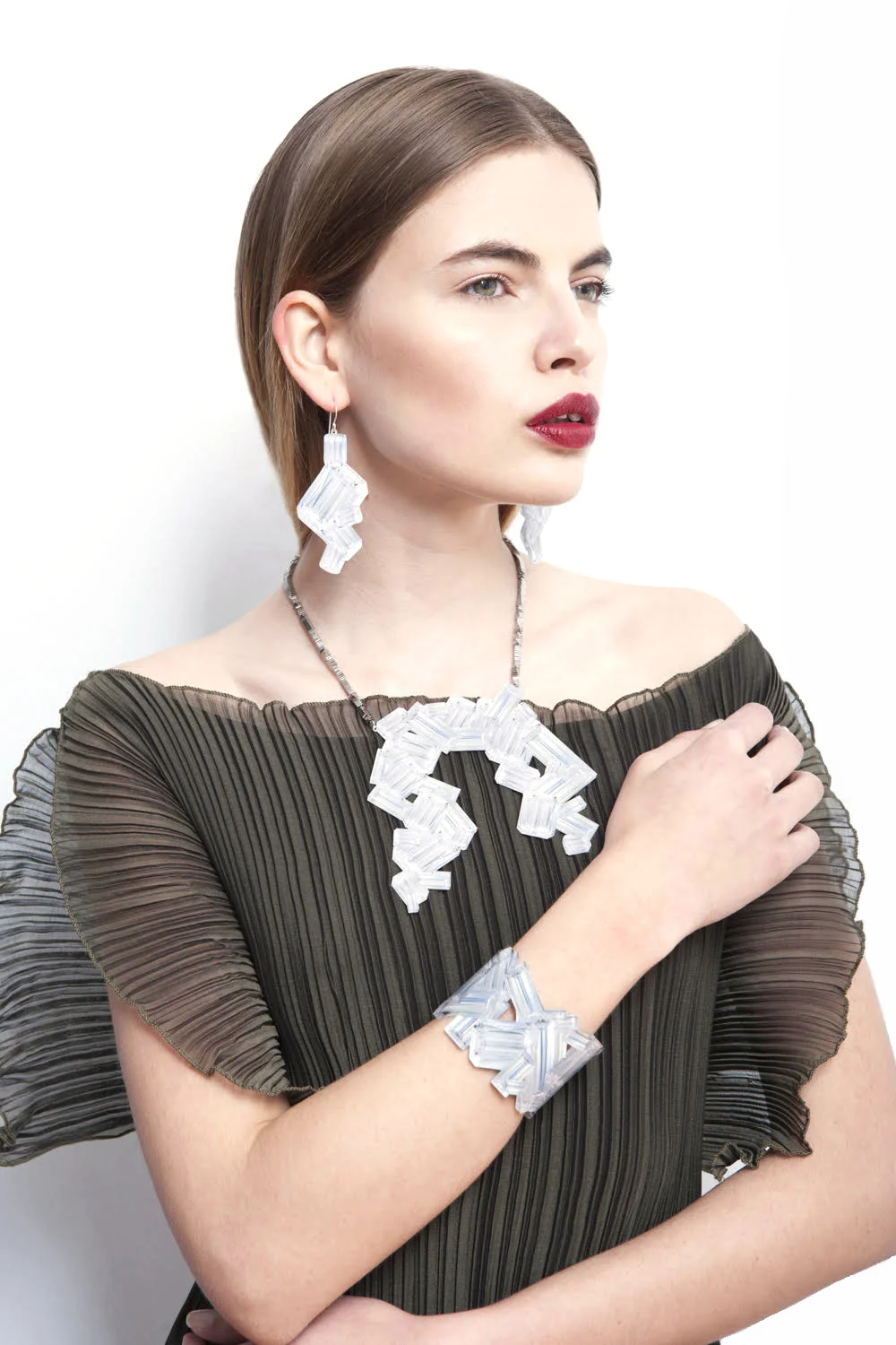 Wrap & tie pleated dress & Trompe l'oeil jewelry.jpg