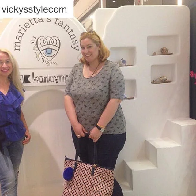 Such a great time with my bestie @thekmprojects at gorgeous presentation of @mariettasfantasy #ss16 #collection by @mariettachrousala at @kalogirou_stores! We traveled to #Greek #islands tonight..