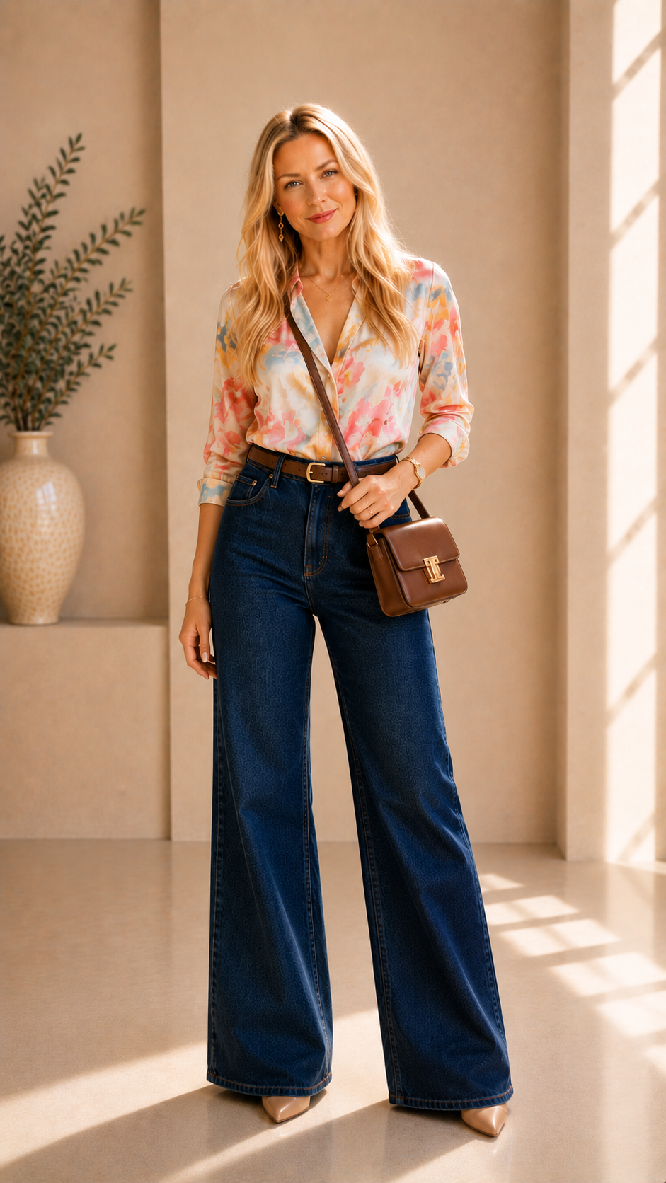 Chic Floral Outfit in a Sunlit Interior.png