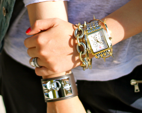 Hermes, David Yurman, Jules Smith bracelets and Michele watch