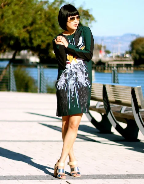 Clover Canyon dress, Sam Edelman shoes, Ray-Ban sunglasses