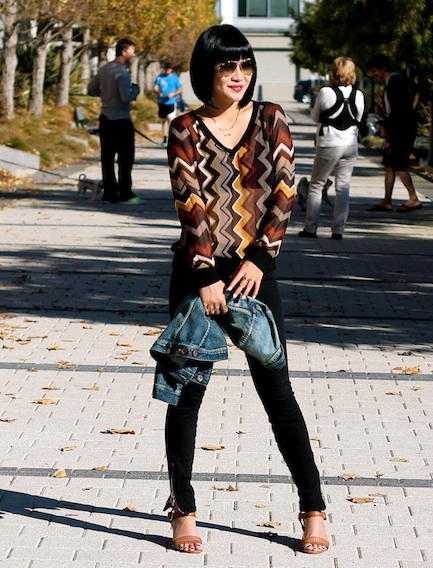 Missoni x Target top, Joe Jeans, Dolce Vita sandals, Madewell denim jacket, Ray-Ban sunglasses