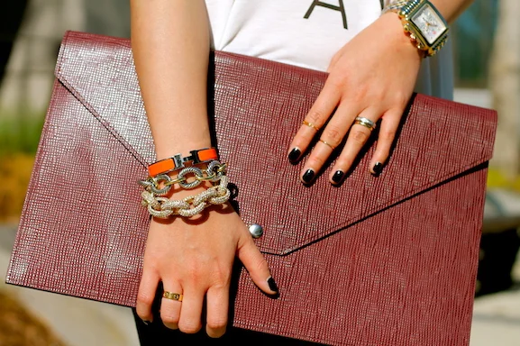 Hermes, David Yurman, JCrew bracelets, Michele watch, Cartier, Baublebar, Brandy Pham rings