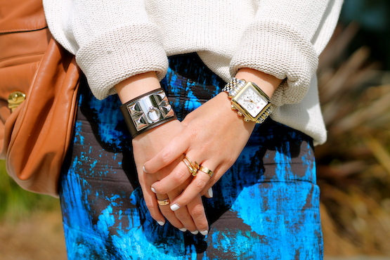 Hermes bracelet, Michele watch, Anarchy Street, Cartier, and my own rings