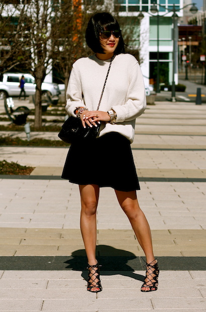 Gap sweater , Club Monaco skirt, Prabal gurung x Target shoes, Selima sunglasses, Chanel bag
