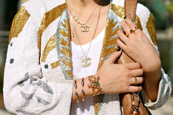 Vita Fede and Svelte Metals bracelets, Vita Fede, Anarchy Street and Cartier rings, Chanel necklaces