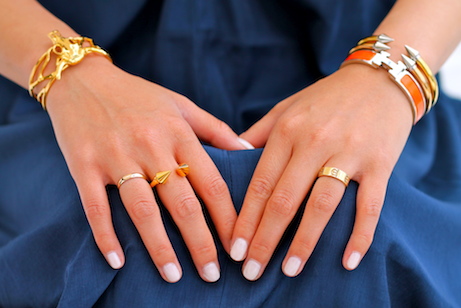 Hermes, Svelte Metals , and Vita Fede bracelets, Cartier and Vita Fede rings