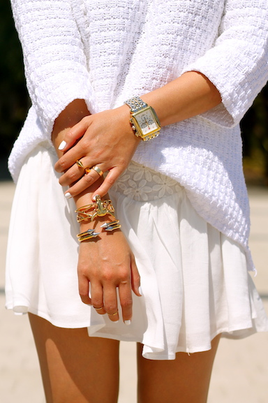 Svelte Metals and Vita Fede bracelets, Cartier, Vita Fede, Brandy Pham and Baublebar rings, Michele watch