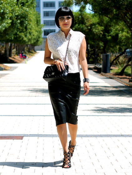 Addison top c/o Addison, Zara skirt, Prabal Gurung x Target shoes, Ray-Ban sunglasses, Chanel bag
