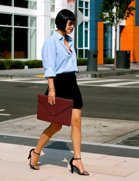 Banana Republic shirt , Club Monaco skirt, Audrey Brooke shoes c/o DSW , Ralph Lauren portfolio, Ray-Ban sunglasses