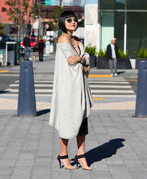 Babaton dress , cape c/o Cuyana , Michael Kors shoes, Dior sunglasses