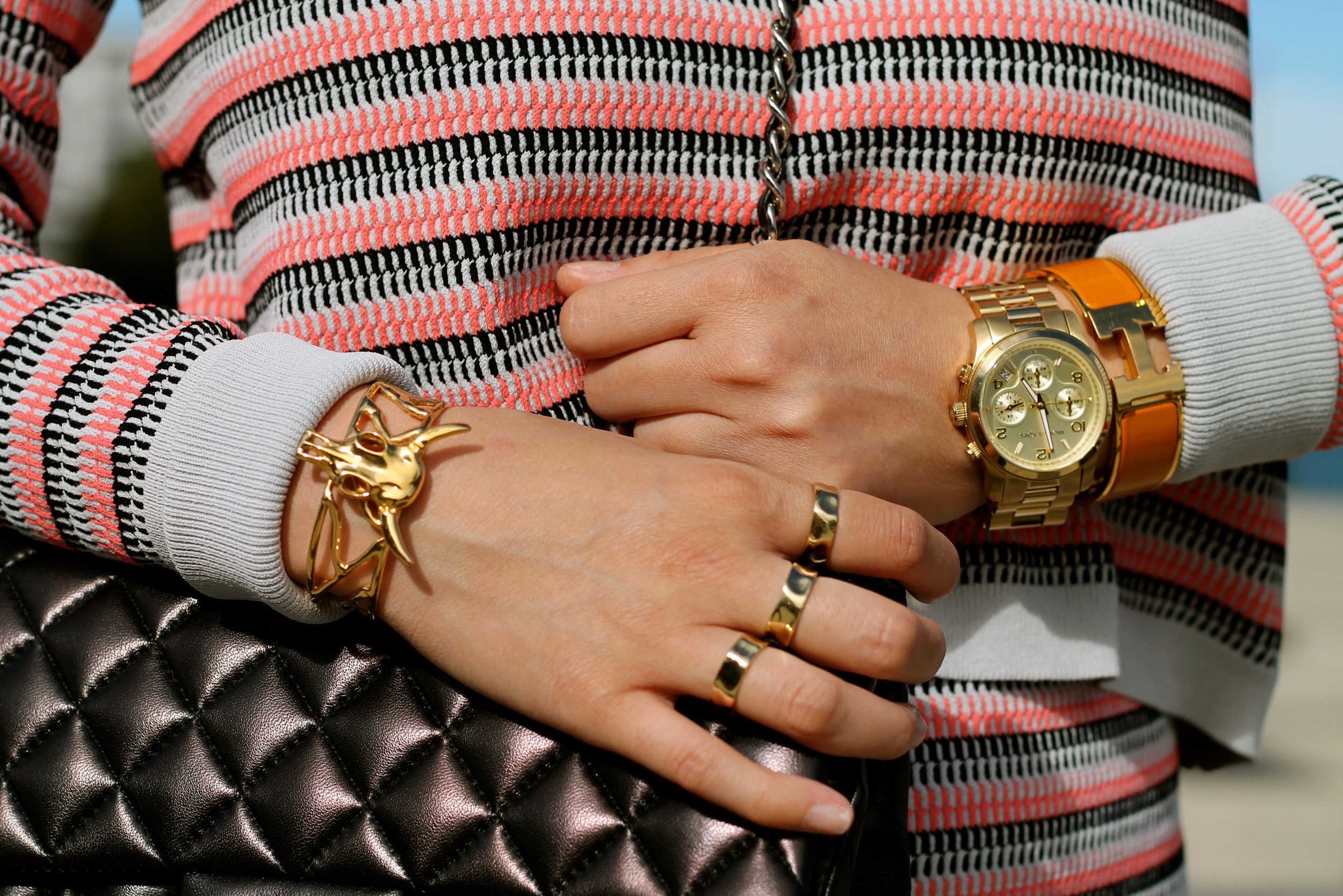Svelte Metals and Hermes bracelet, Michael Kors watch, my own rings