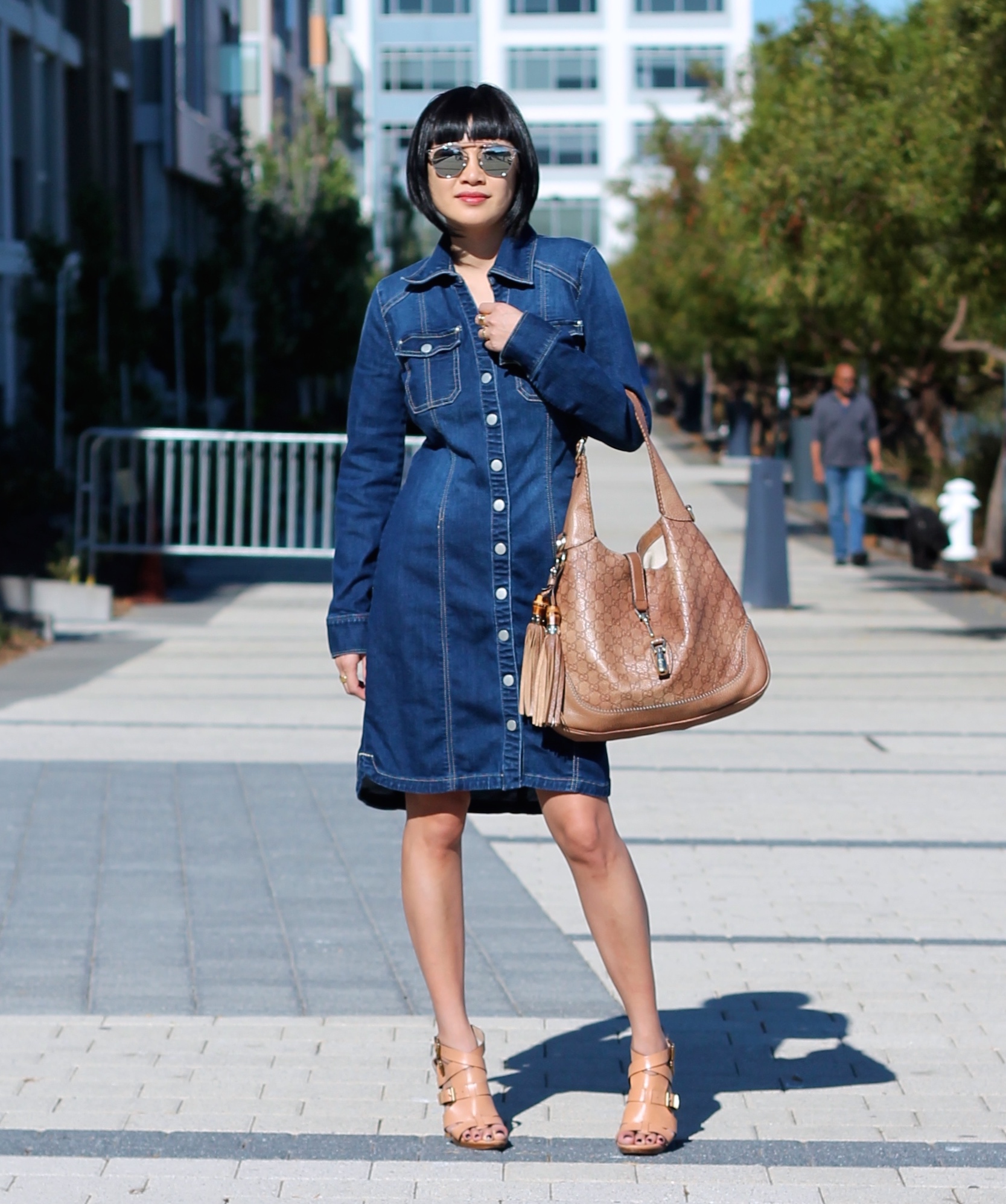 INC dress , Dior sunglasses, Gucci bag, Pour La Victoria shoes