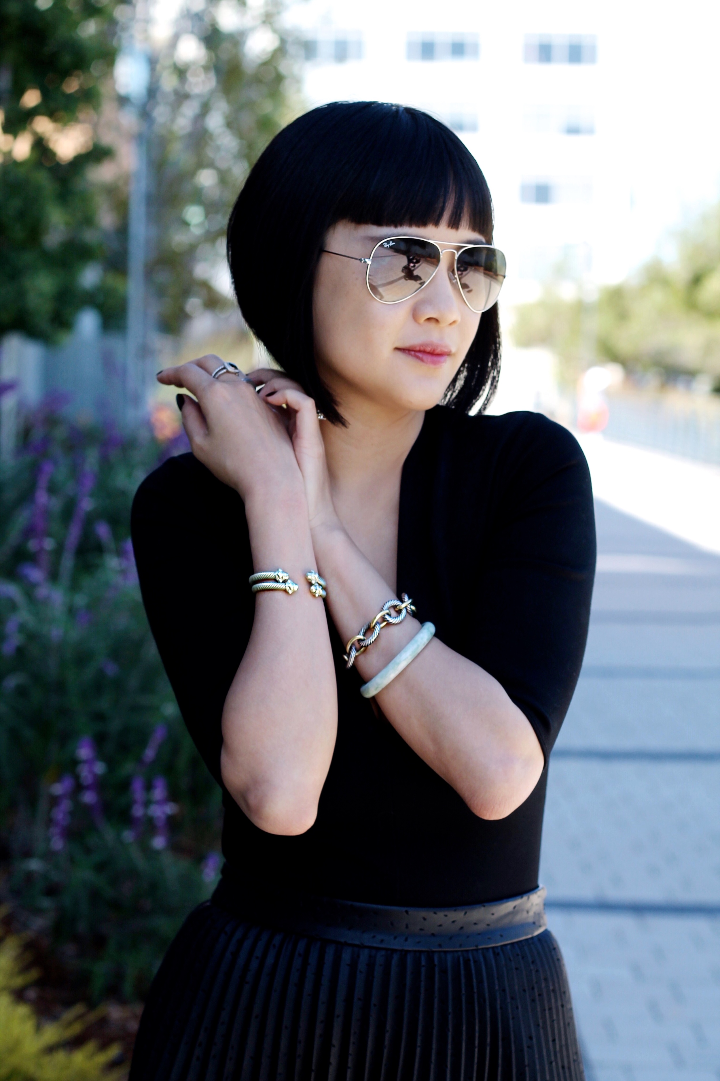 Aluminum Cable Renaissance bracelets c/o David Yurman , David Yurman link bracelet and rings, jade bracelet my own