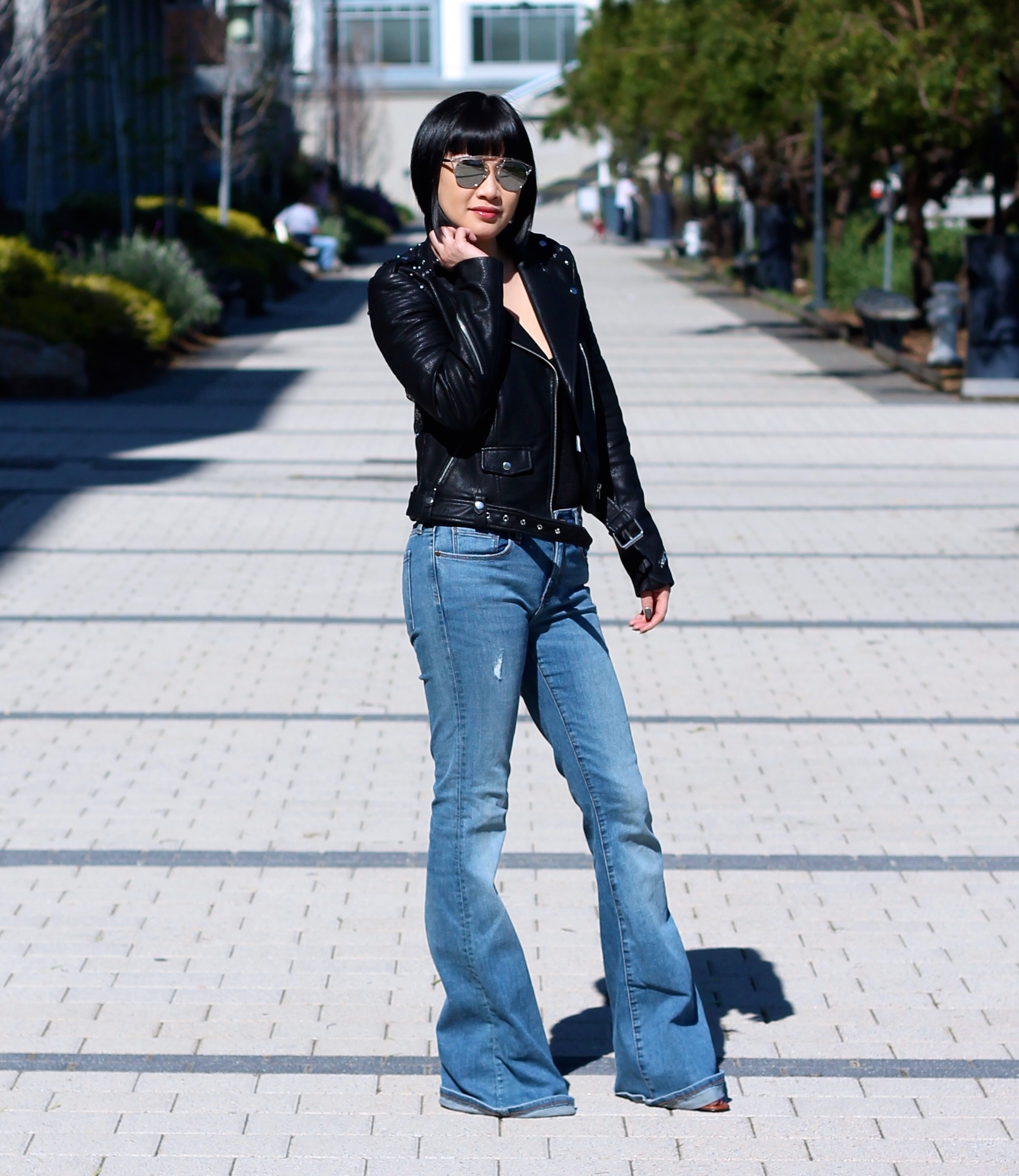 Hair by Sassoon Salon , Zara jacket, Banana Republic jeans, Dior sunglasses