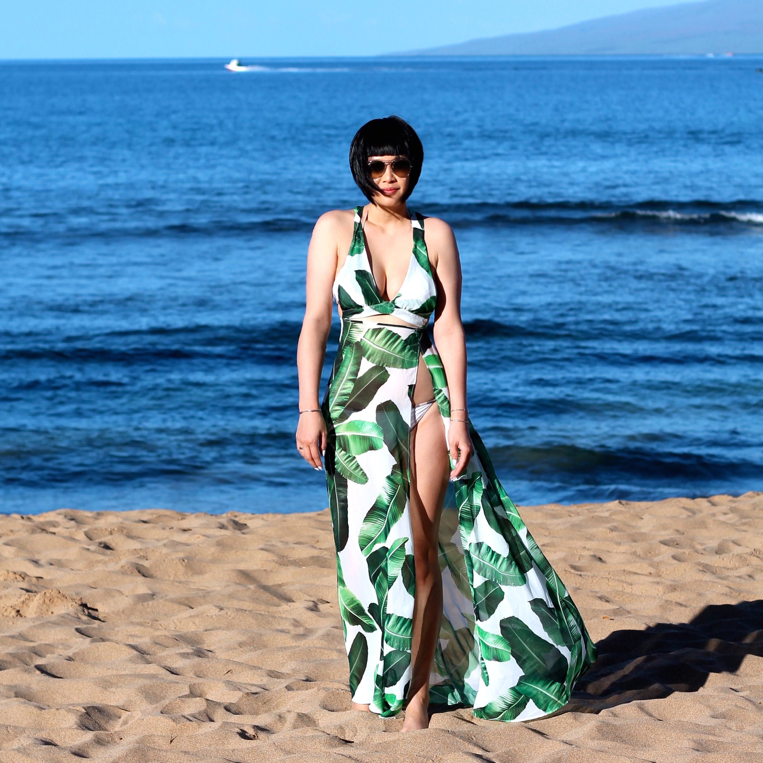 Asos dress, Burberry bikini, Ray-Ban sunglasses