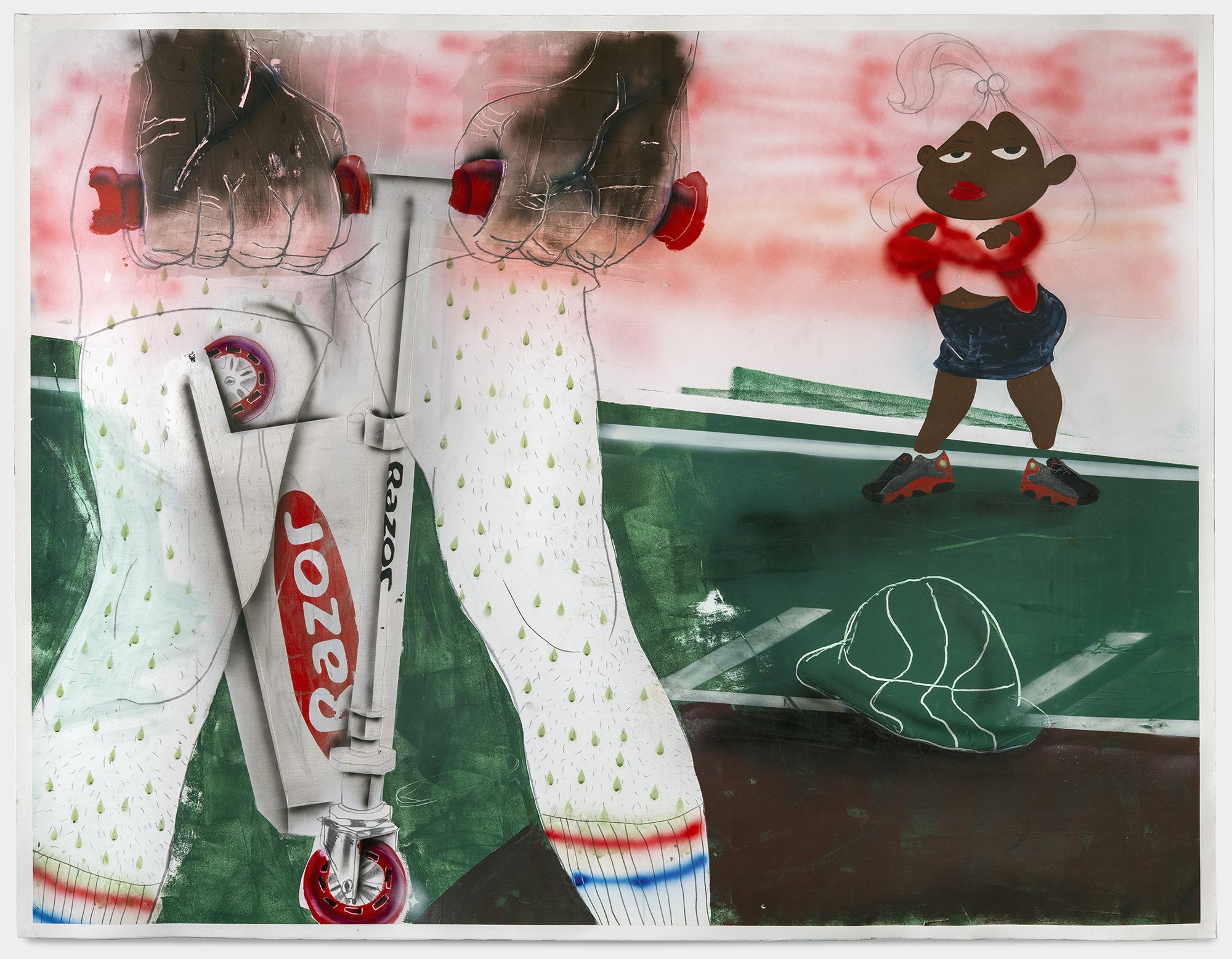 Untitled "I'm not sure if it's bcuz my shorts are too short...or if it's bcuz I'm riding a scooter" / "Dat nigga definitely gay!!!" 55 1/2" x 72" 2022