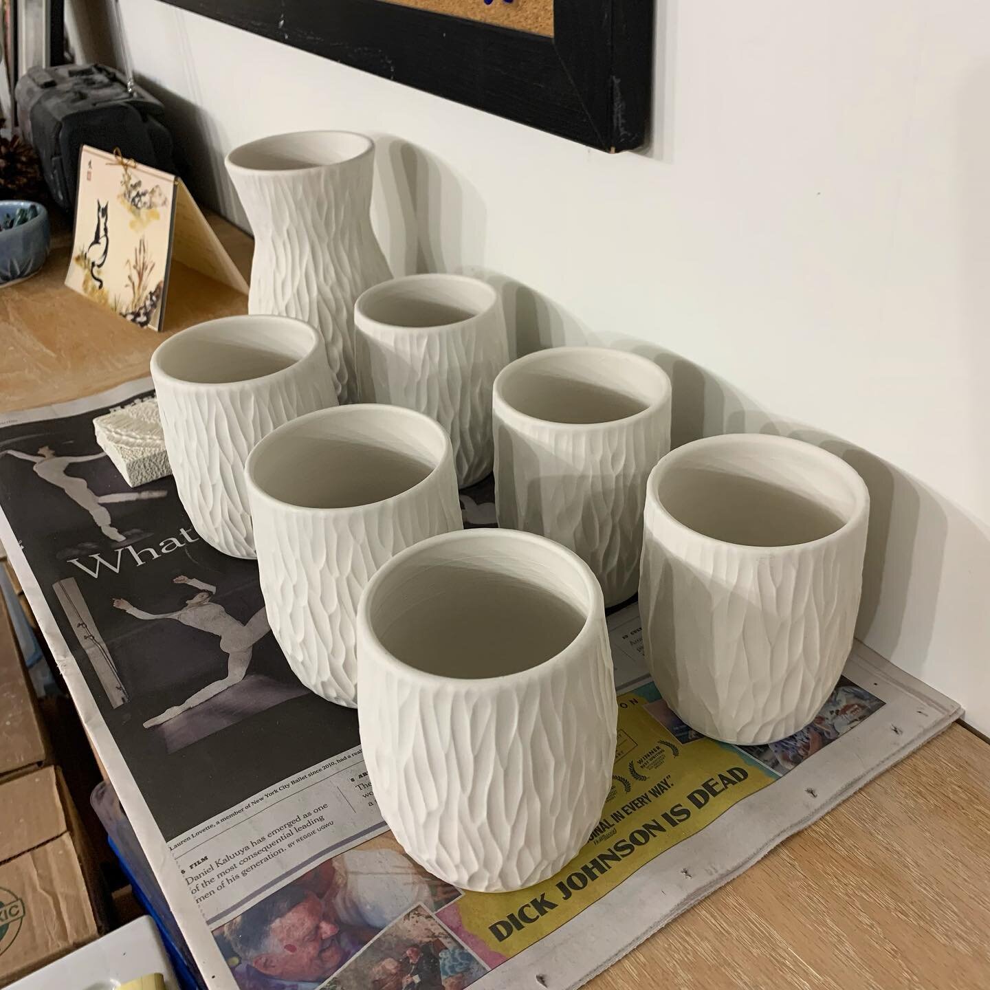 Working on a batch of these cups again.

#texture #kitchen #kitchendesign #interiordesign #wheelthrown #cup #cups #carve #wipart #wheelthrownpottery #wheelthrownceramics #porcelain #pottery #ceramics #colorful #ceramicist #ceramicsofinstagram #clay #